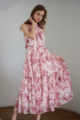 Positano Belted long Dress 2 -D.red- – Estella.K
