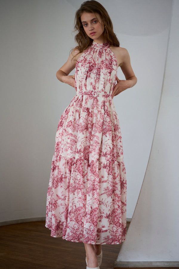 Positano Belted long Dress 2 -D.red- – Estella.K