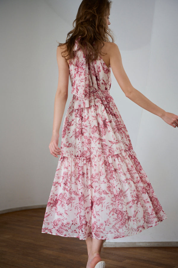 Positano Belted long Dress 2 -D.red- – Estella.K