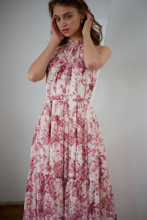 Positano Belted long Dress 2 -D.red- – Estella.K
