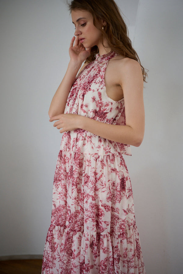 Positano Belted long Dress 2 -D.red- – Estella.K