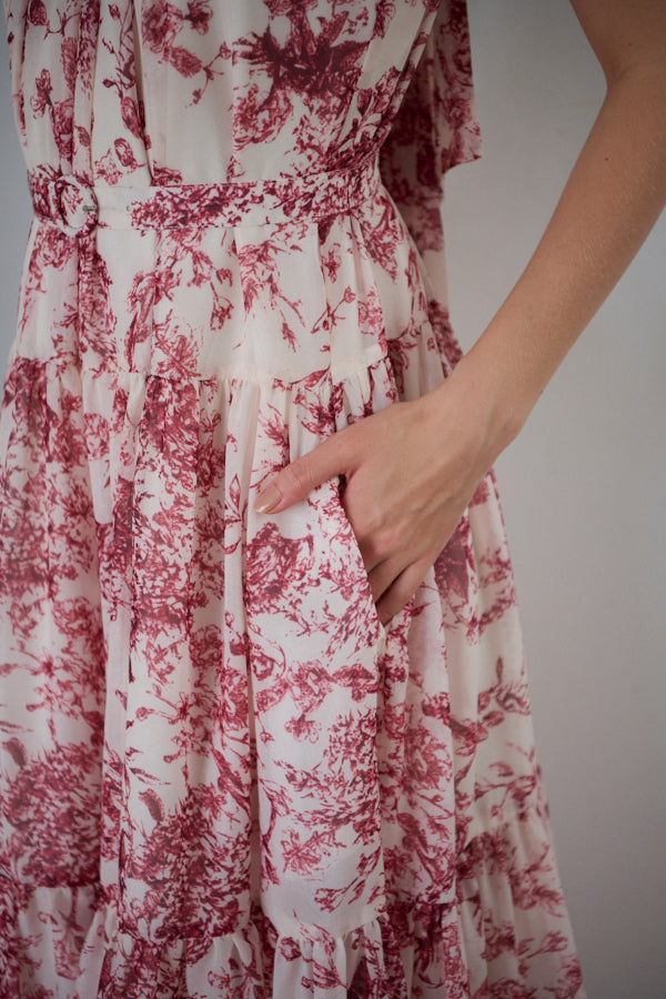 Positano Belted long Dress 2 -D.red- – Estella.K