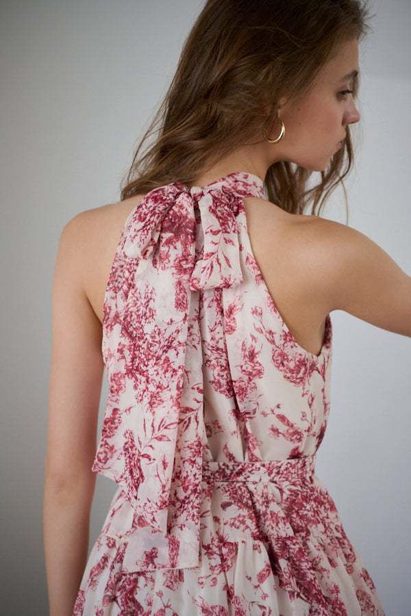 Positano Belted long Dress 2 -D.red- – Estella.K