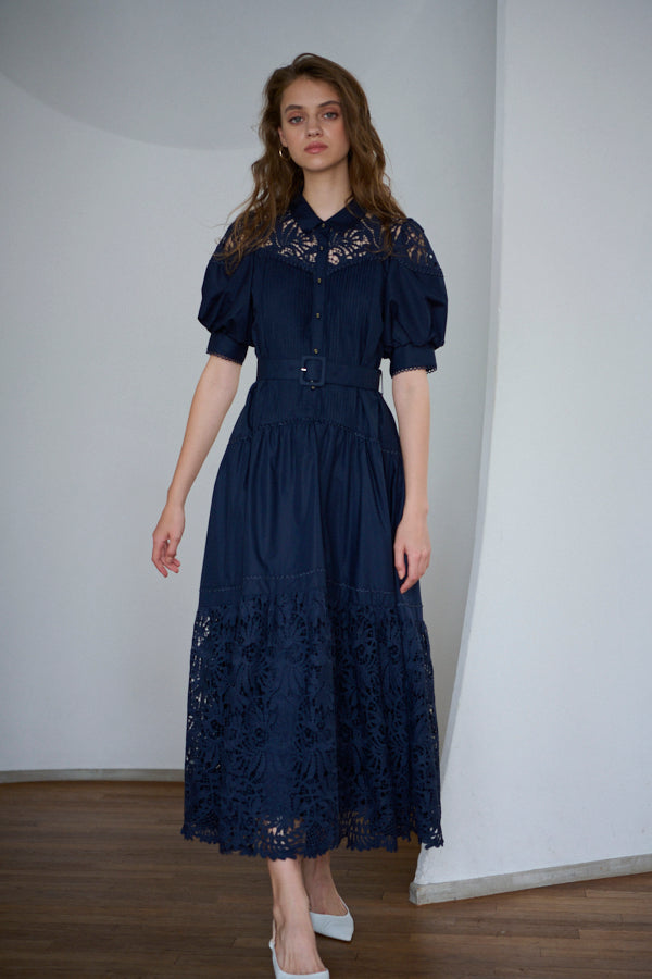 Isabel Lace Belted Dress -NVY- – Estella.K