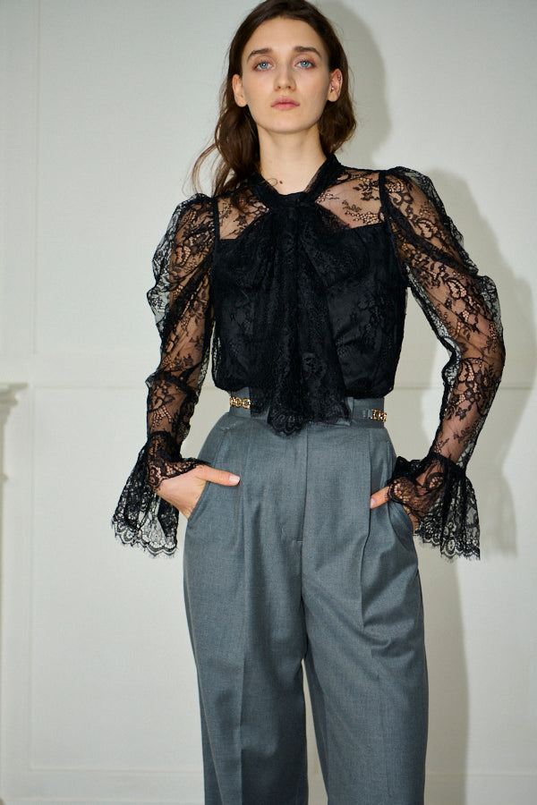 Pre-order<br>Cassia Lace Bow Blouce <br>-Black-