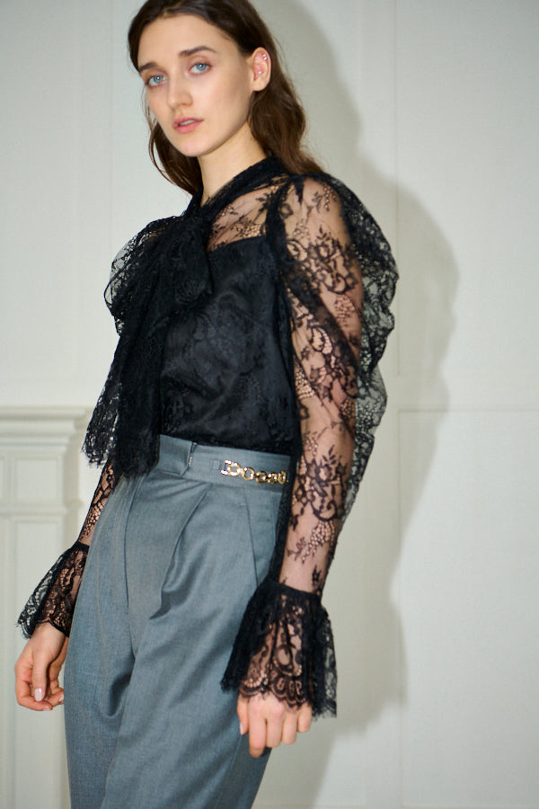 Pre-order<br>Cassia Lace Bow Blouce <br>-Black-