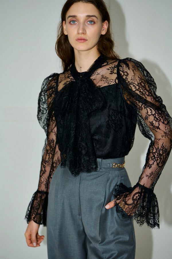 Pre-order<br>Cassia Lace Bow Blouce <br>-Black-