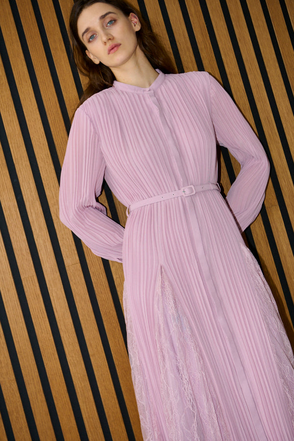 Pre-order<br>Alyssa Pleaded Long Dress <br>-Mauve pink-
