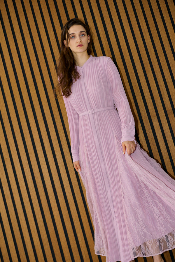 Pre-order<br>Alyssa Pleaded Long Dress <br>-Mauve pink-
