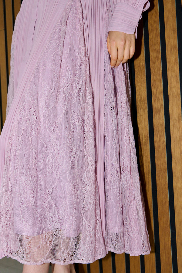 Pre-order<br>Alyssa Pleaded Long Dress <br>-Mauve pink-