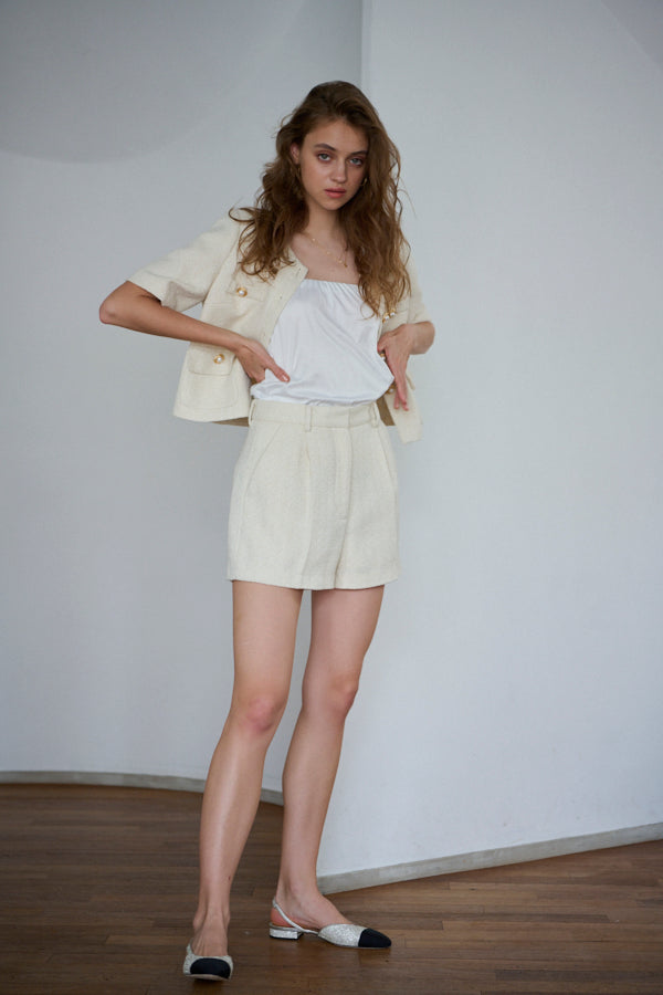 Gigi Tweed Shorts -WHT-