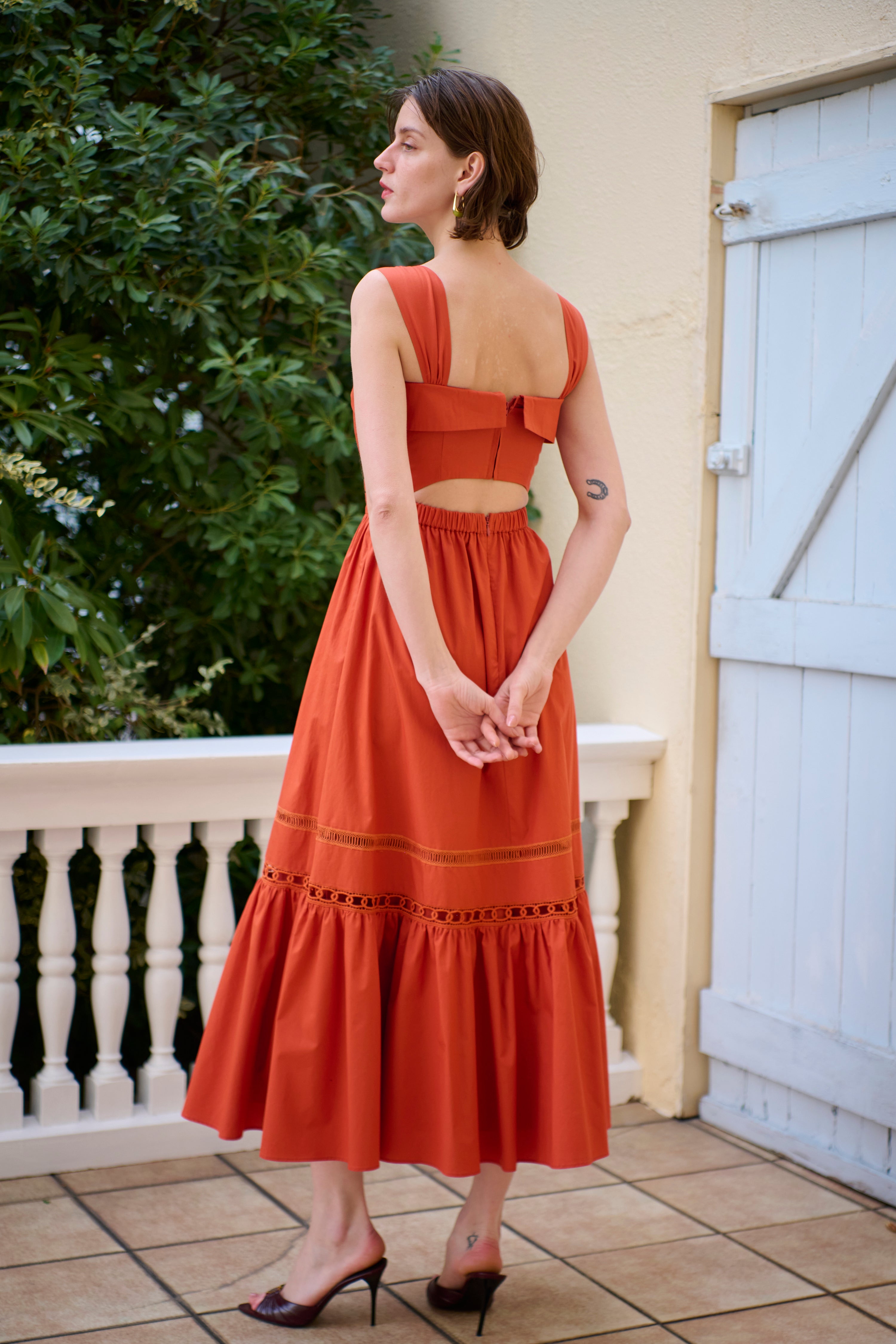 Rebecca Sheer Tape Dress -Orange- – Estella.K