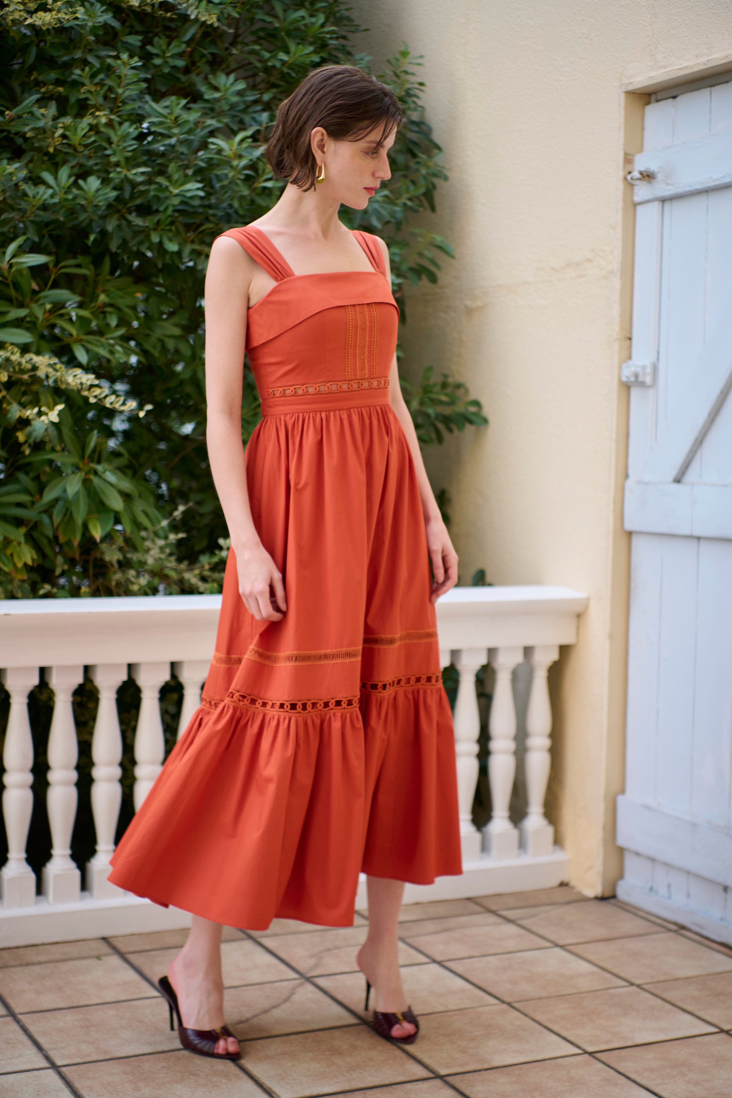 Rebecca Sheer Tape Dress -Orange- – Estella.K