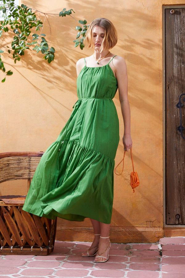 Dramatic summer belted dress <br> -GRN-