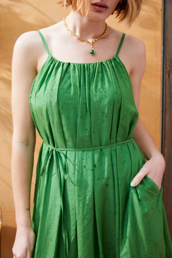 Dramatic summer belted dress <br> -GRN-