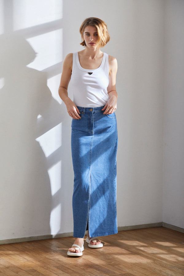 Kate Denim Long Skirt <br> -BLU-