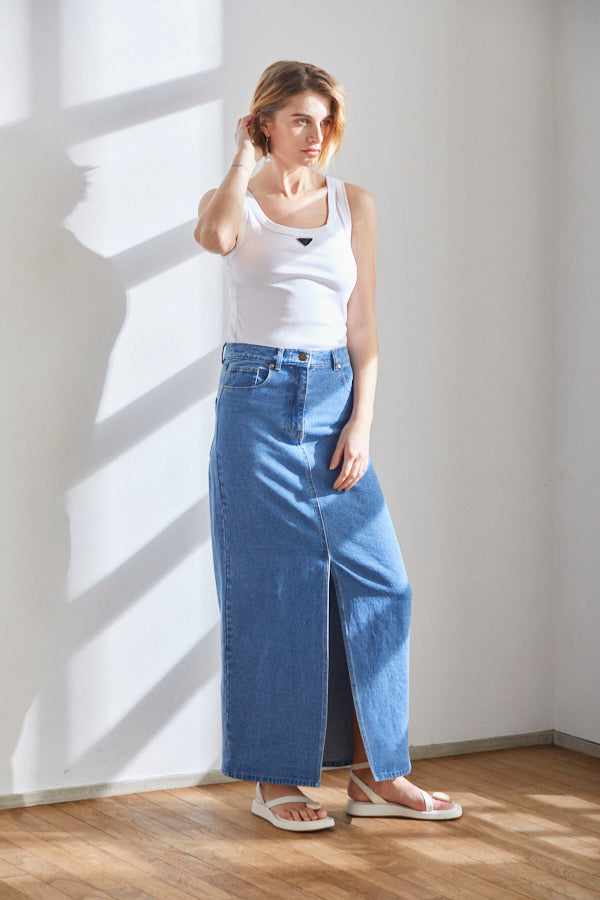 Kate Denim Long Skirt <br> -BLU-
