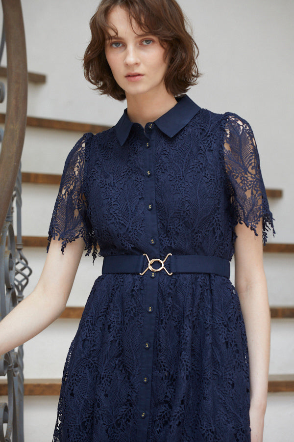Charlotte Belted Lace Dress <br> -NVY-