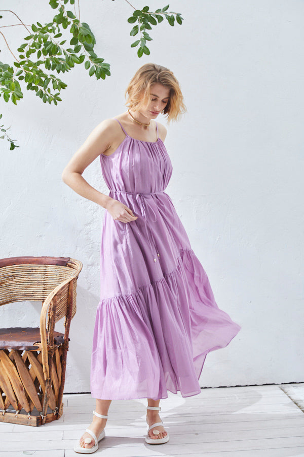 Dramatic summer belted dress <br> -LAV.Pink-