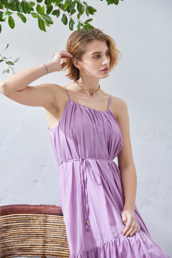 Dramatic summer belted dress <br> -LAV.Pink-