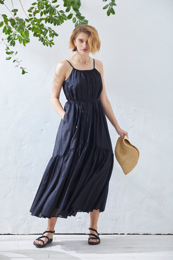 Dramatic summer belted dress <br> -BLK-