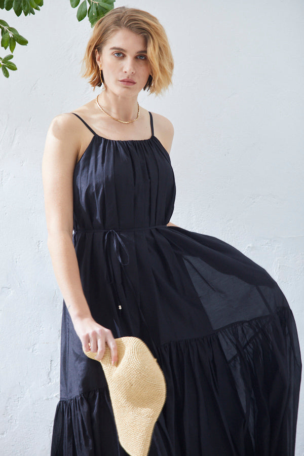 Dramatic summer belted dress <br> -BLK-