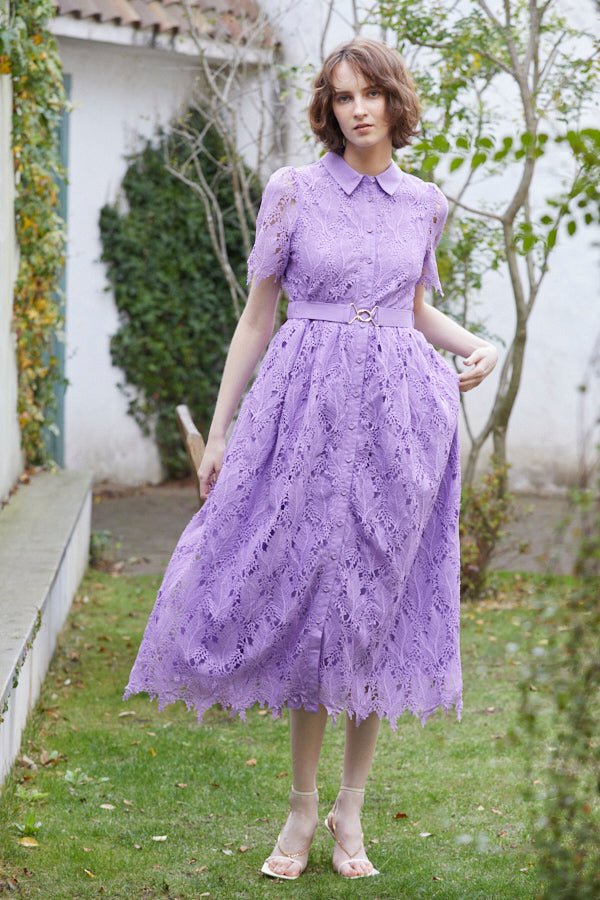 Charlotte Belted Lace Dress <br> -LAV-