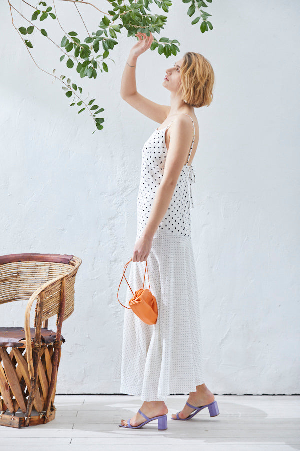 Aviana Dress <br>  -WHT x blk dot-