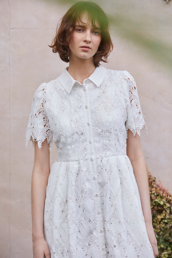 Charlotte Belted Lace Dress -WHT- – Estella.K