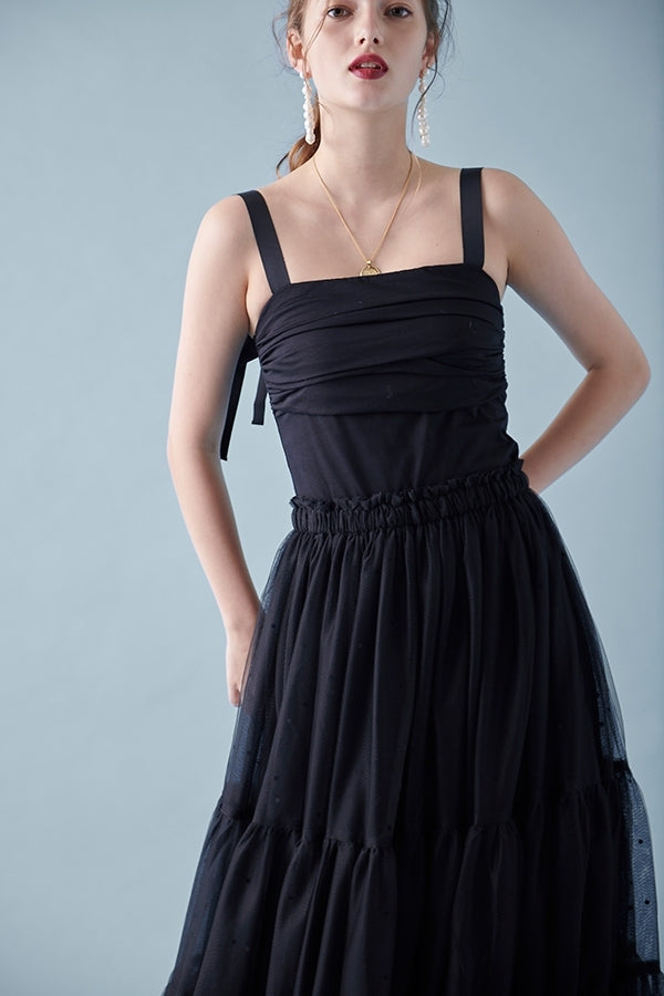 Aden Tulle Skirt Dress <br>-BLK-