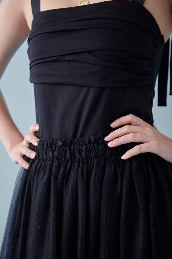 Aden Tulle Skirt Dress <br>-BLK-