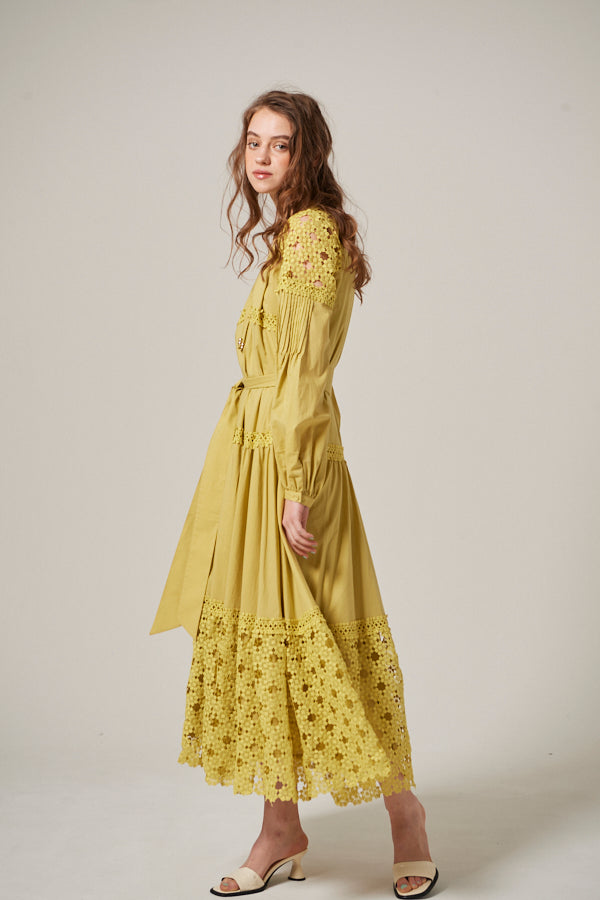 Eva Lace-trimmed Long Dress <br> -Lime YEL-
