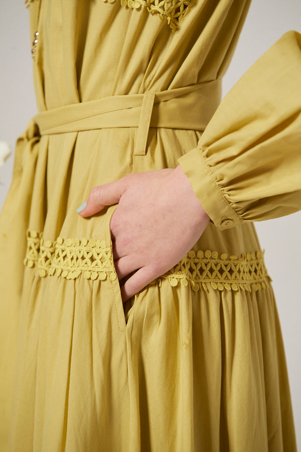 Eva Lace-trimmed Long Dress <br> -Lime YEL-