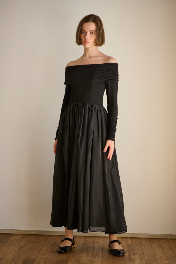 Della Belted Long Dress <br> -BLK-
