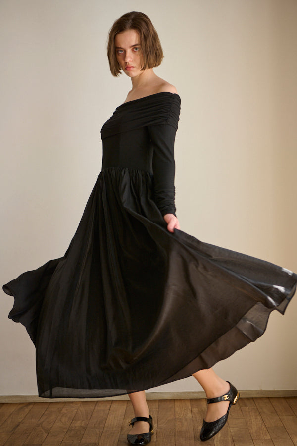 Della Belted Long Dress <br> -BLK-