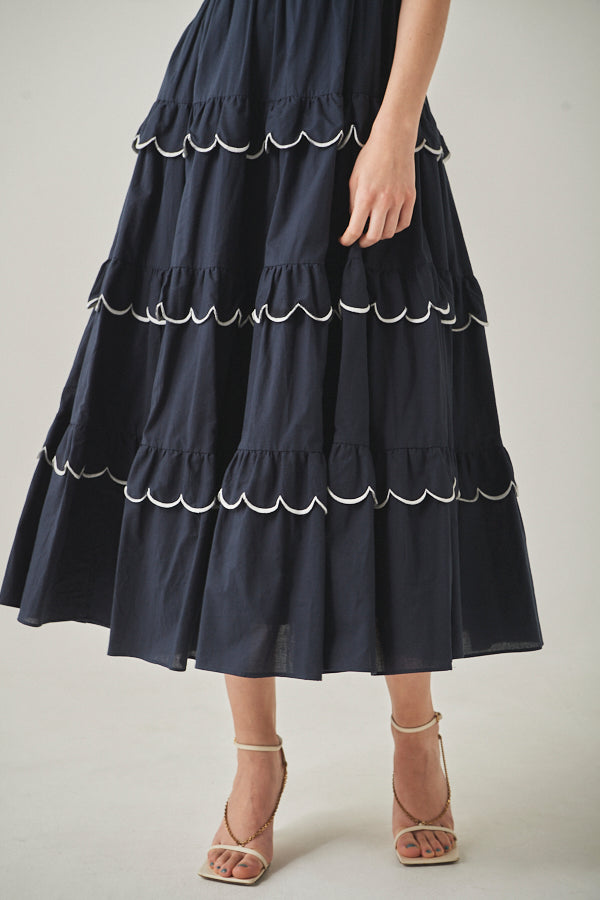 Bonnie Scallop Long Dress <br>-NVY-