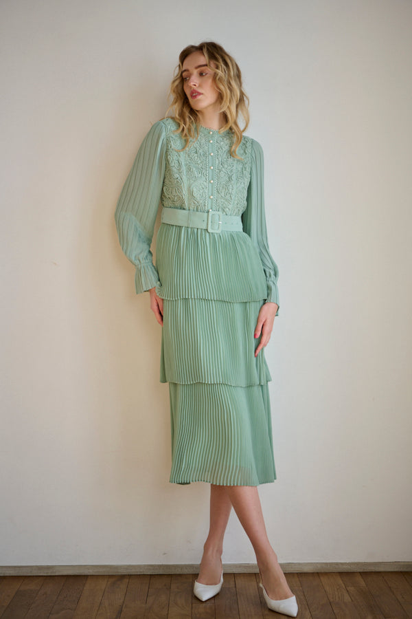 Annina Pleated Dress <br> -SAGE-