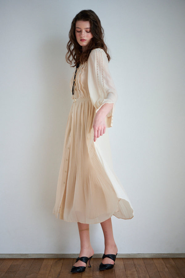 Melvina Belted Long Dress -ECRU-