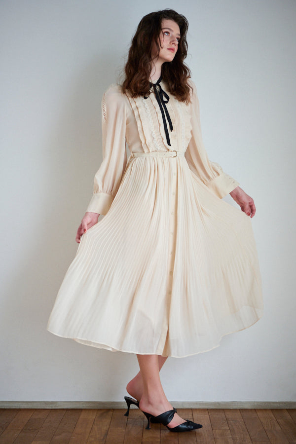 Melvina Belted Long Dress -ECRU-