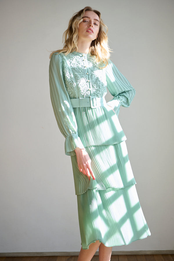 Annina Pleated Dress <br> -SAGE-