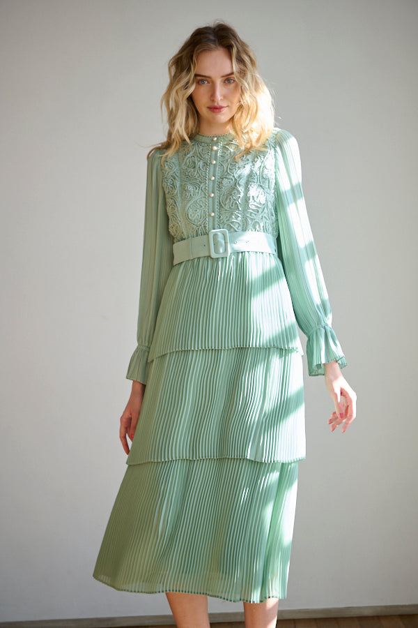 Annina Pleated Dress <br> -SAGE-