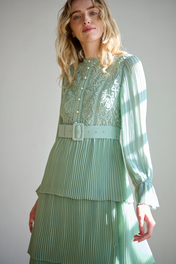 Annina Pleated Dress <br> -SAGE-
