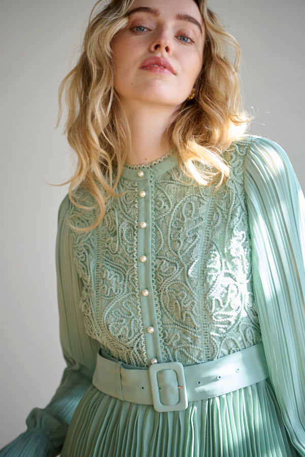 Annina Pleated Dress <br> -SAGE-