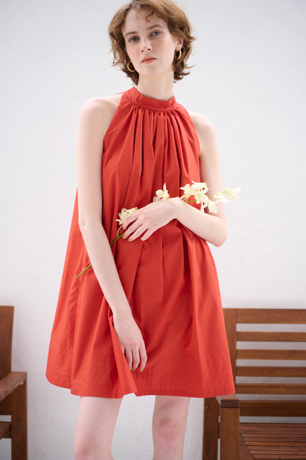 Clara Back Ribbon Dress <br> -Orange RED-
