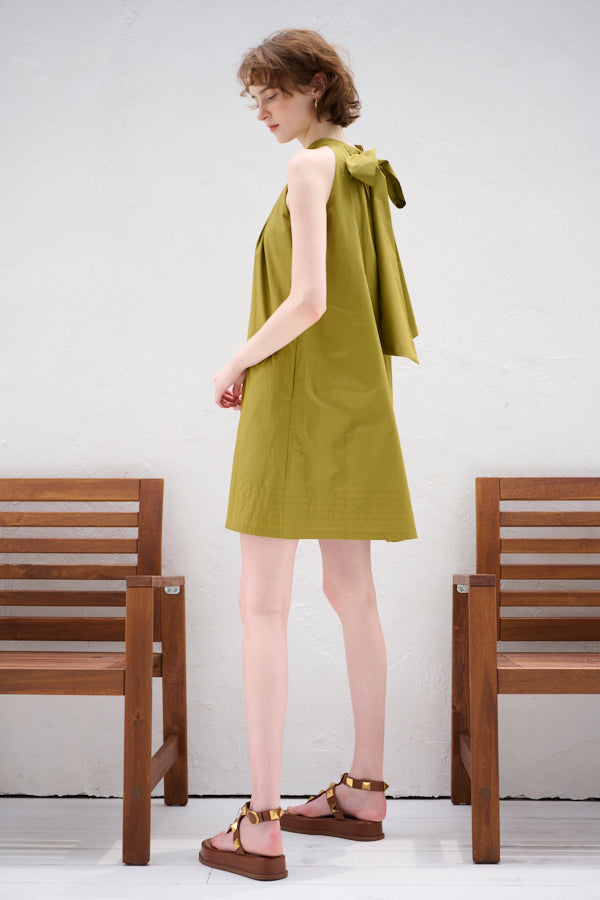 Clara Back Ribbon Dress <br> -Gold KHAKI-