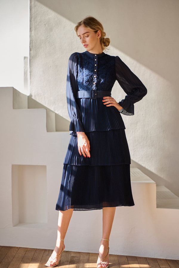 Annina Pleated Dress <br> -NVY-
