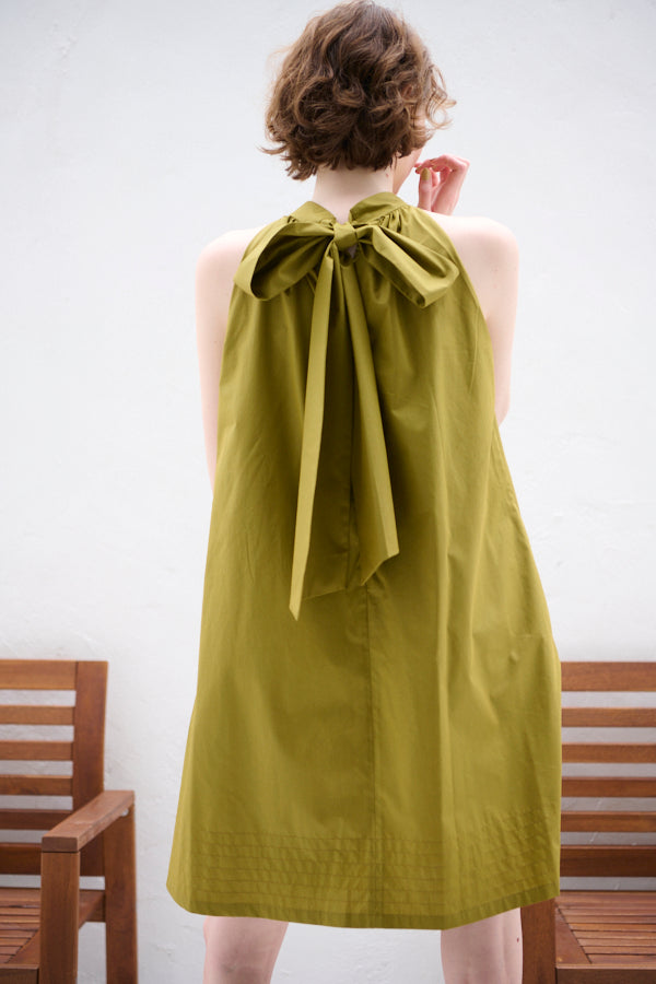 Clara Back Ribbon Dress <br> -Gold KHAKI-