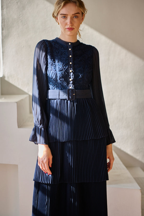 Annina Pleated Dress <br> -NVY-