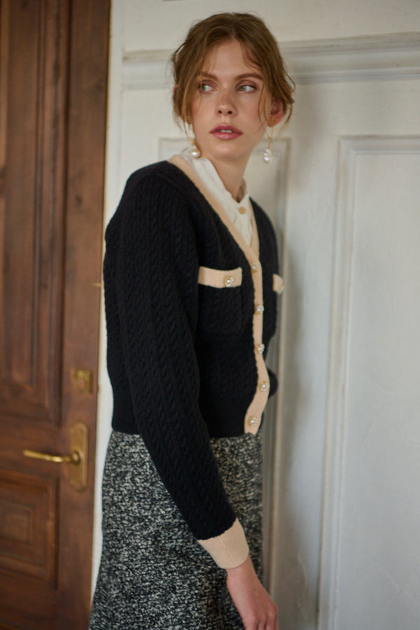 Merina Carble-knit Cardigan <br> -BLK-