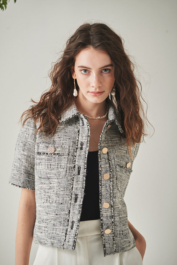 Viola Tweed Short Jacket<br> -BLK-